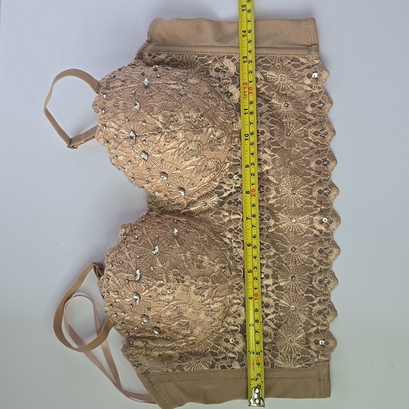 Windsor Daring Embellished Beige Beaded Bra Corset Bustier Crop Top Bling Sz M - Picture 10 of 11
